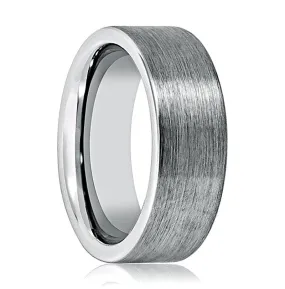 GRAYSON | Silver Ring, Silver Tungsten Ring, Brushed, Flat