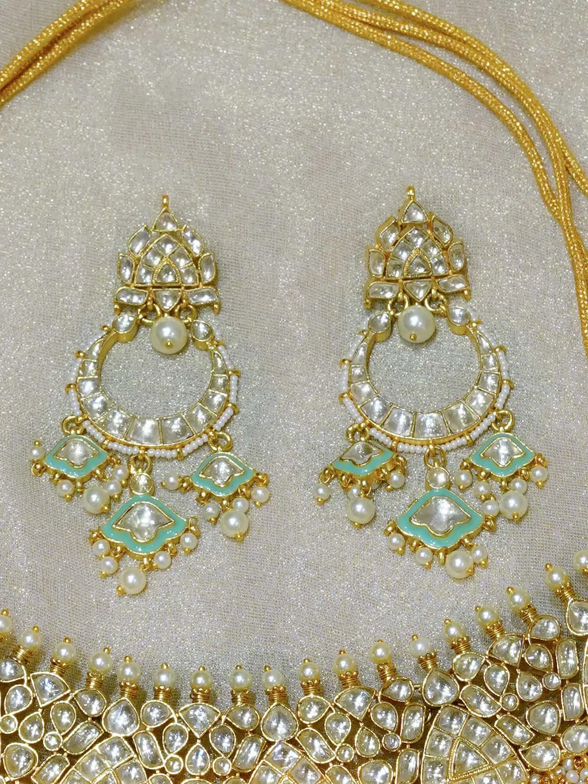 Green Color Gold Plated Jadau Kundan Bridal Necklace Set - MS1989YLGR