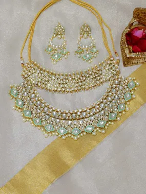 Green Color Gold Plated Jadau Kundan Bridal Necklace Set - MS1989YLGR