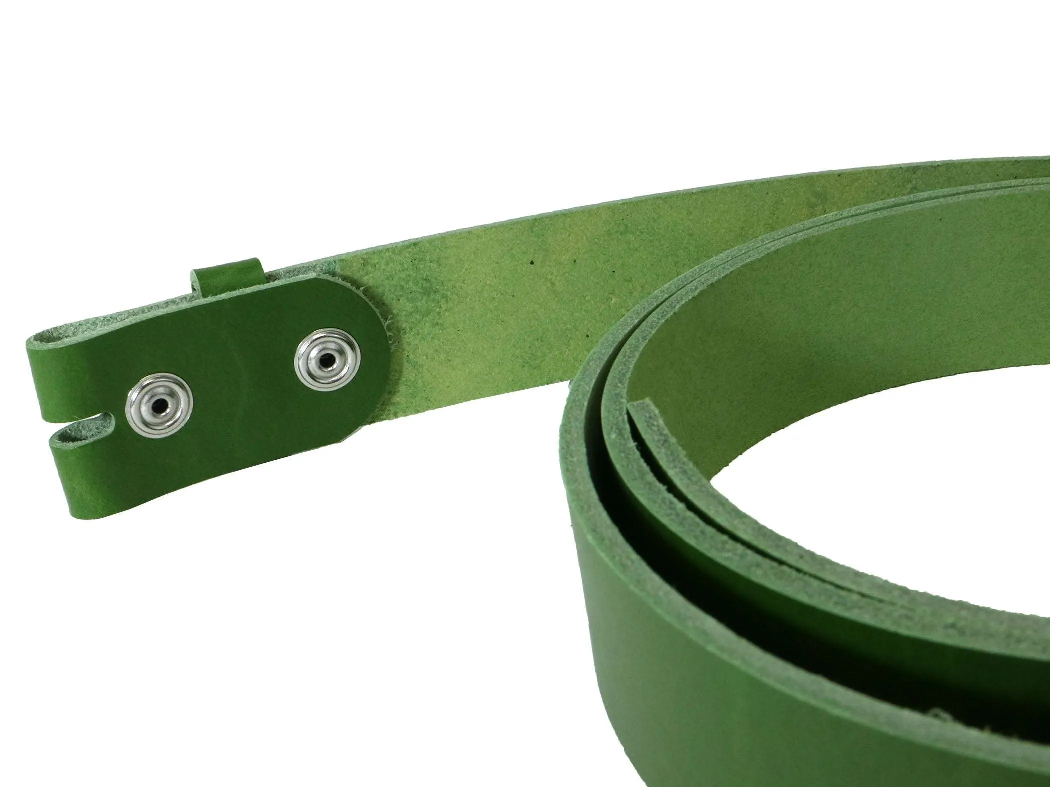 Green Vegetable Tanned Leather Belt Blank W/ Snaps and Matching Keeper | 60-72" Length