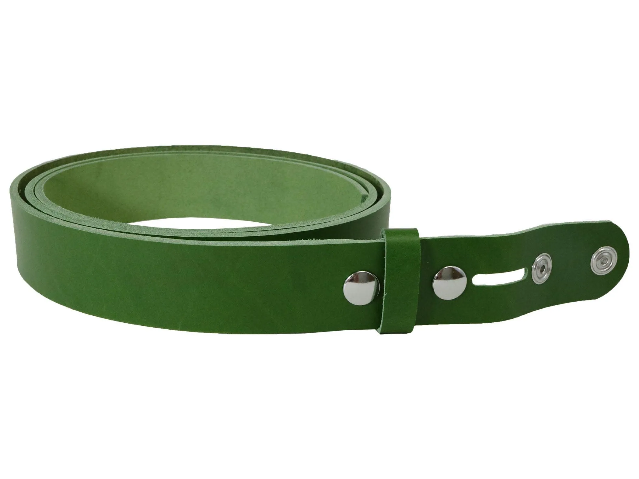 Green Vegetable Tanned Leather Belt Blank W/ Snaps and Matching Keeper | 60-72" Length