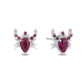 Hallmark Fine Jewelry Sterling Silver and 14K Rose Gold Created Ruby Crab Earrings