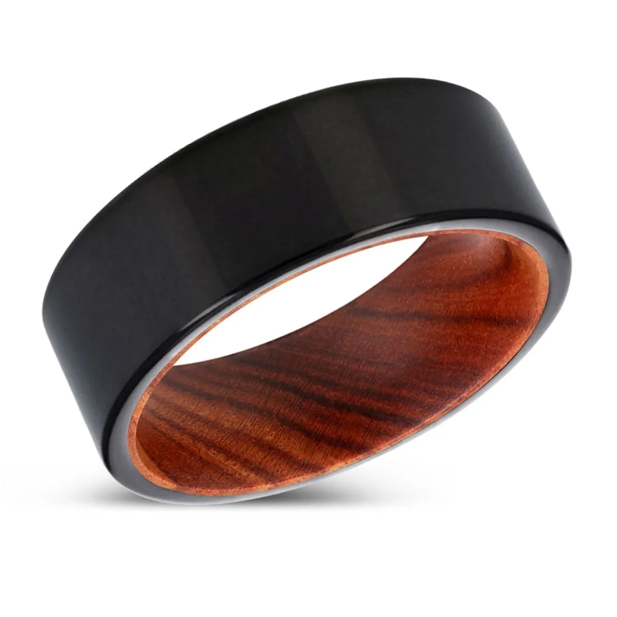 HAMMERS | IRON Wood, Black Tungsten Ring, Shiny, Flat