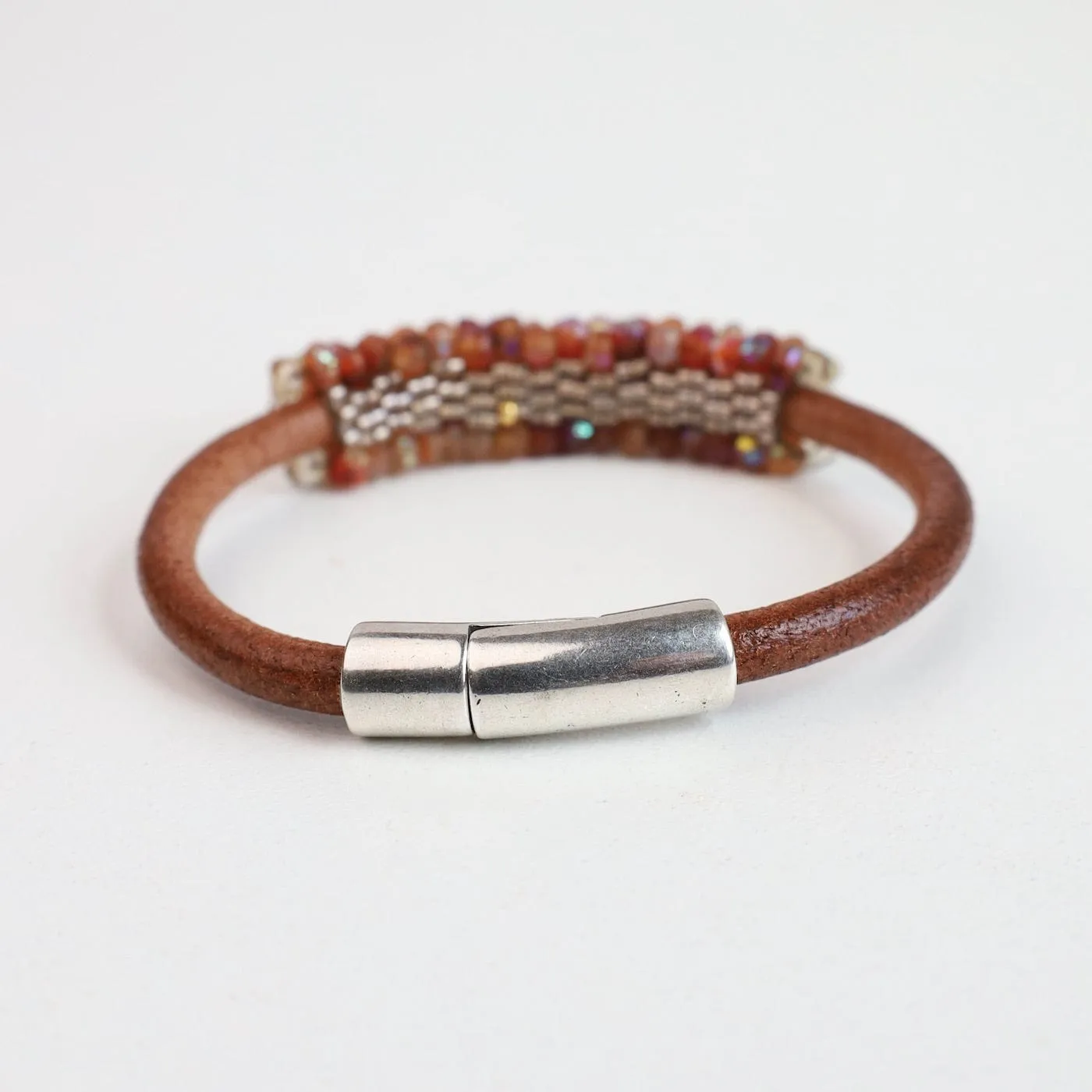 Hand Stitched Coated Citrine with Citrine Trim Leather Bracelet