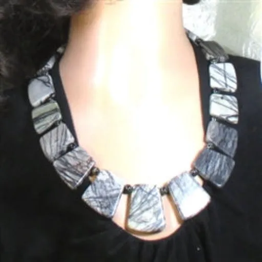 Handcrafted Zebra Jasper Collar Necklace Black & White Necklace