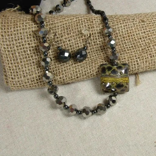 Handmade Artisan Bead Black Beaded Necklace & Earrings