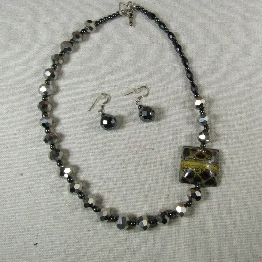 Handmade Artisan Bead Black Beaded Necklace & Earrings