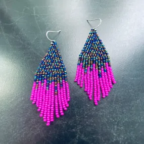 Handmade Bohemian Navy Pink Fringed Earrings