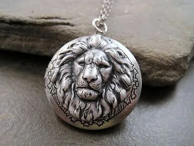 Handmade Oxidized Sterling Silver Lion Locket Necklace