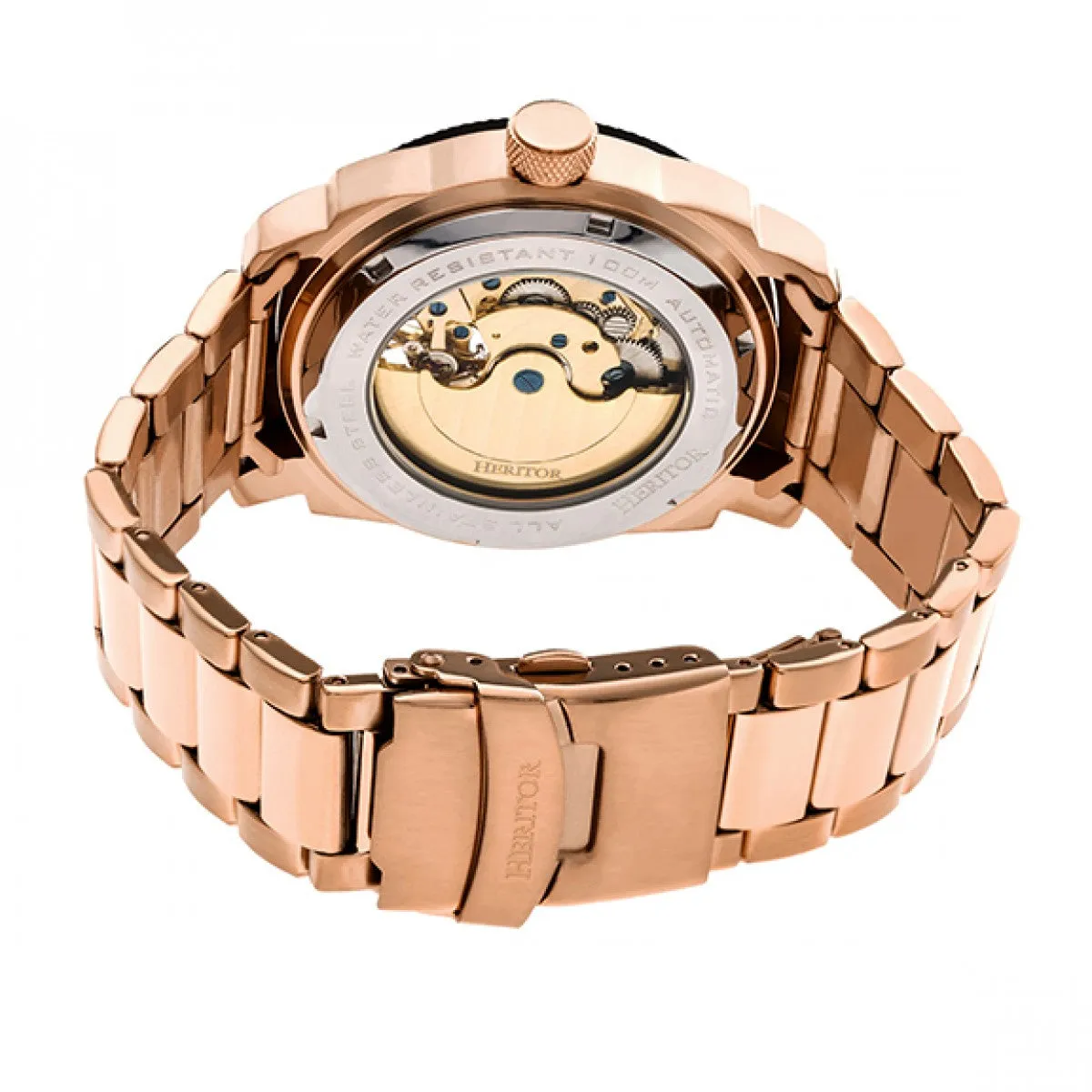 Heritor Automatic Helmsley Semi-Skeleton Bracelet Watch - Rose Gold/Black