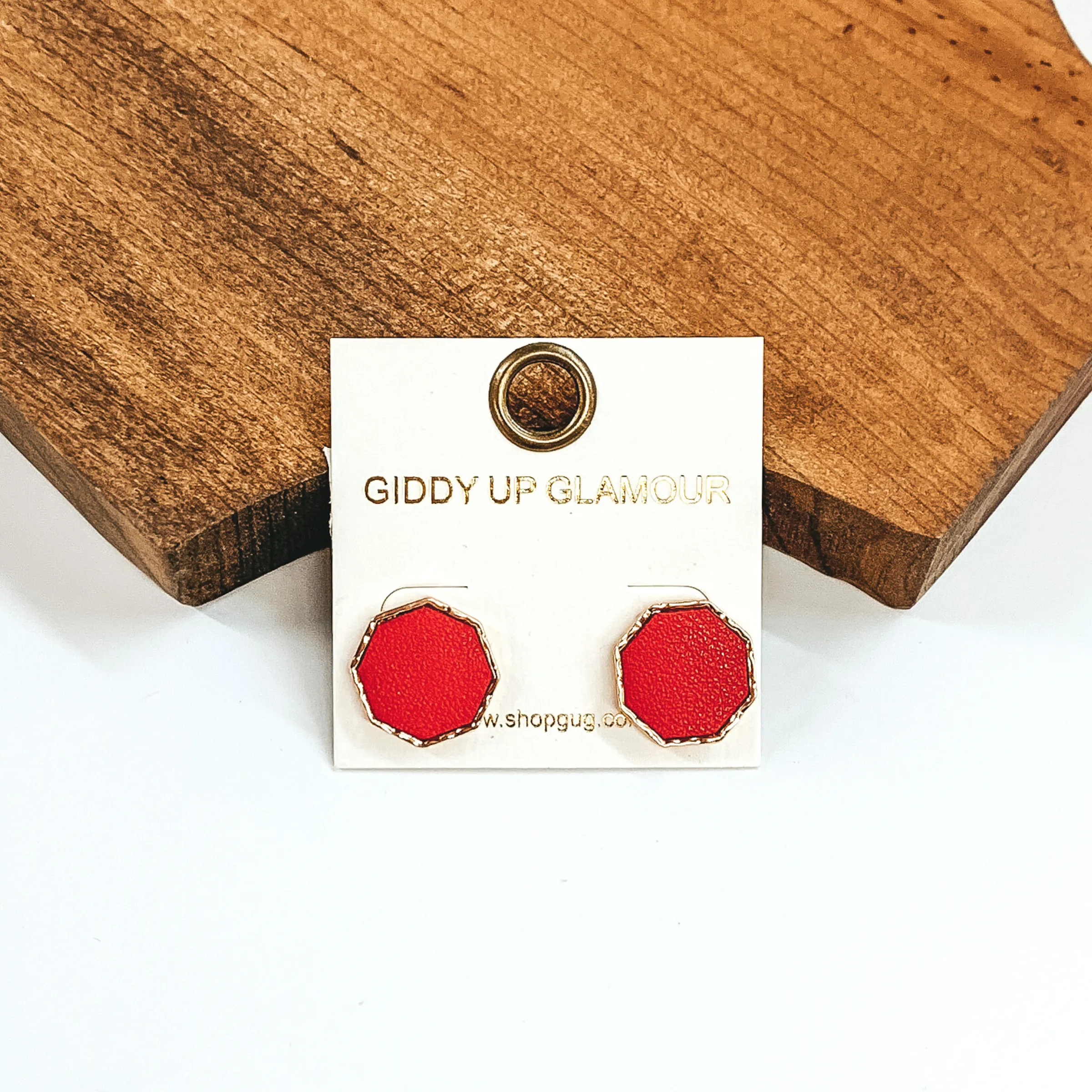 Hexagon Shaped Stud Earrings in Red