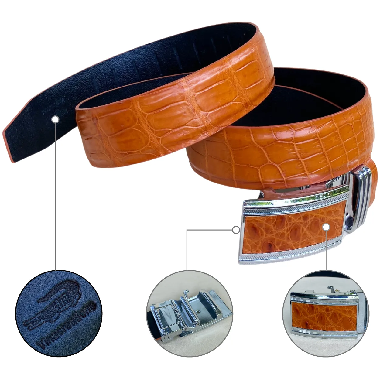 High-end Tan Alligator Belt Men's - Automatic Buckle | BE-TAN-153