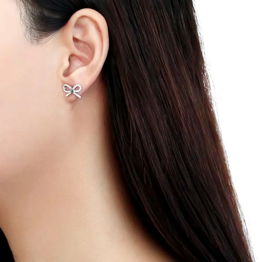 High polished (no plating) Stainless Steel Earrings with AAA Grade CZ in Clear for Women Clear Stone Color Style DA197