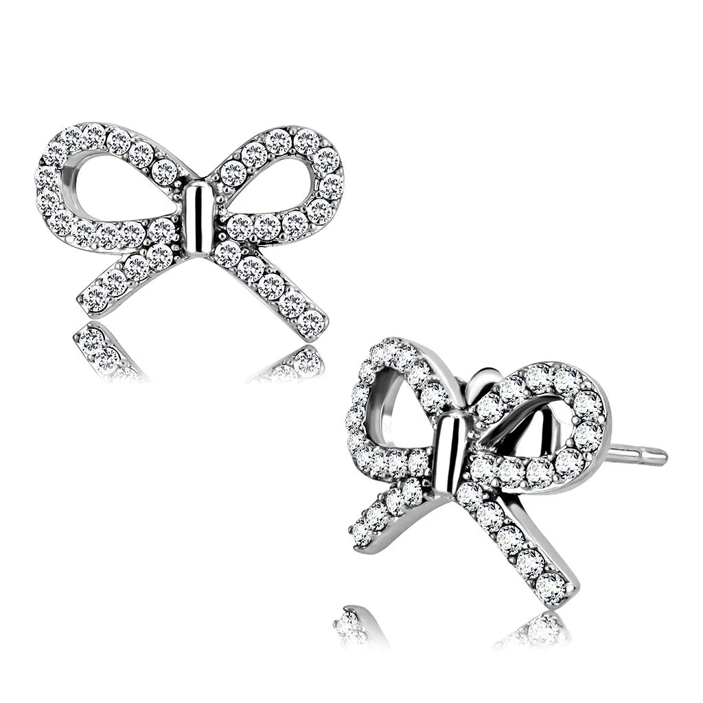 High polished (no plating) Stainless Steel Earrings with AAA Grade CZ in Clear for Women Clear Stone Color Style DA197