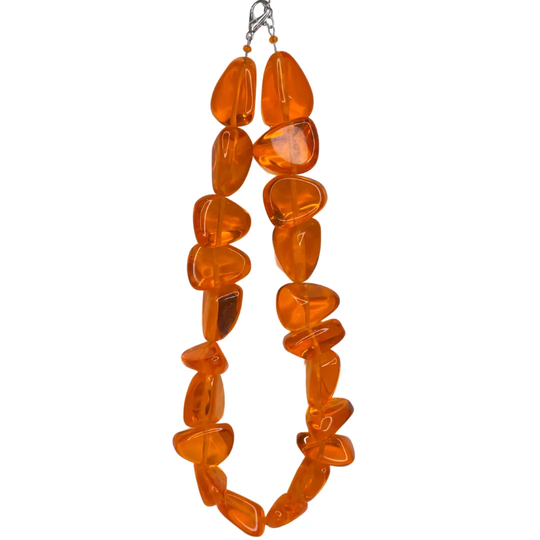 Jackie Brazil Island Resin Necklace - Bright Orange, Mid Length