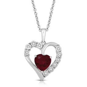 Jewelili Sterling Silver with Created Ruby and Created White Sapphire Heart Pendant Necklace