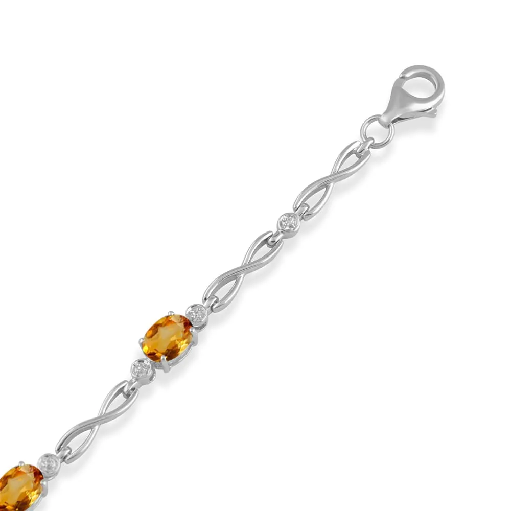 Jewelili Sterling Silver With Oval Madeira Citrine Link Bracelet