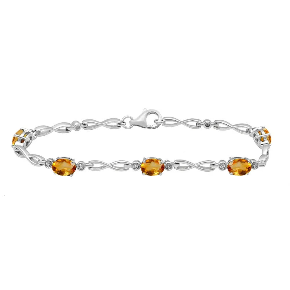 Jewelili Sterling Silver With Oval Madeira Citrine Link Bracelet