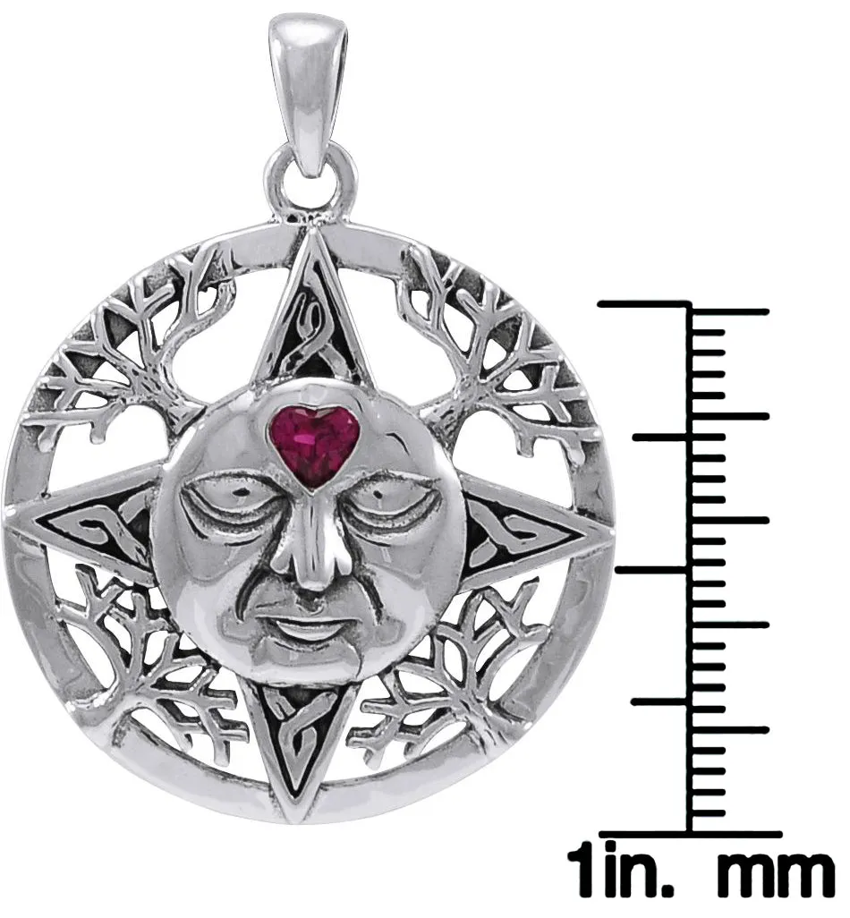 Jewelry Trends Sterling Silver Winter Sun Face Celtic Medallion Pendant with Heart on 18 Inch Box Chain Necklace