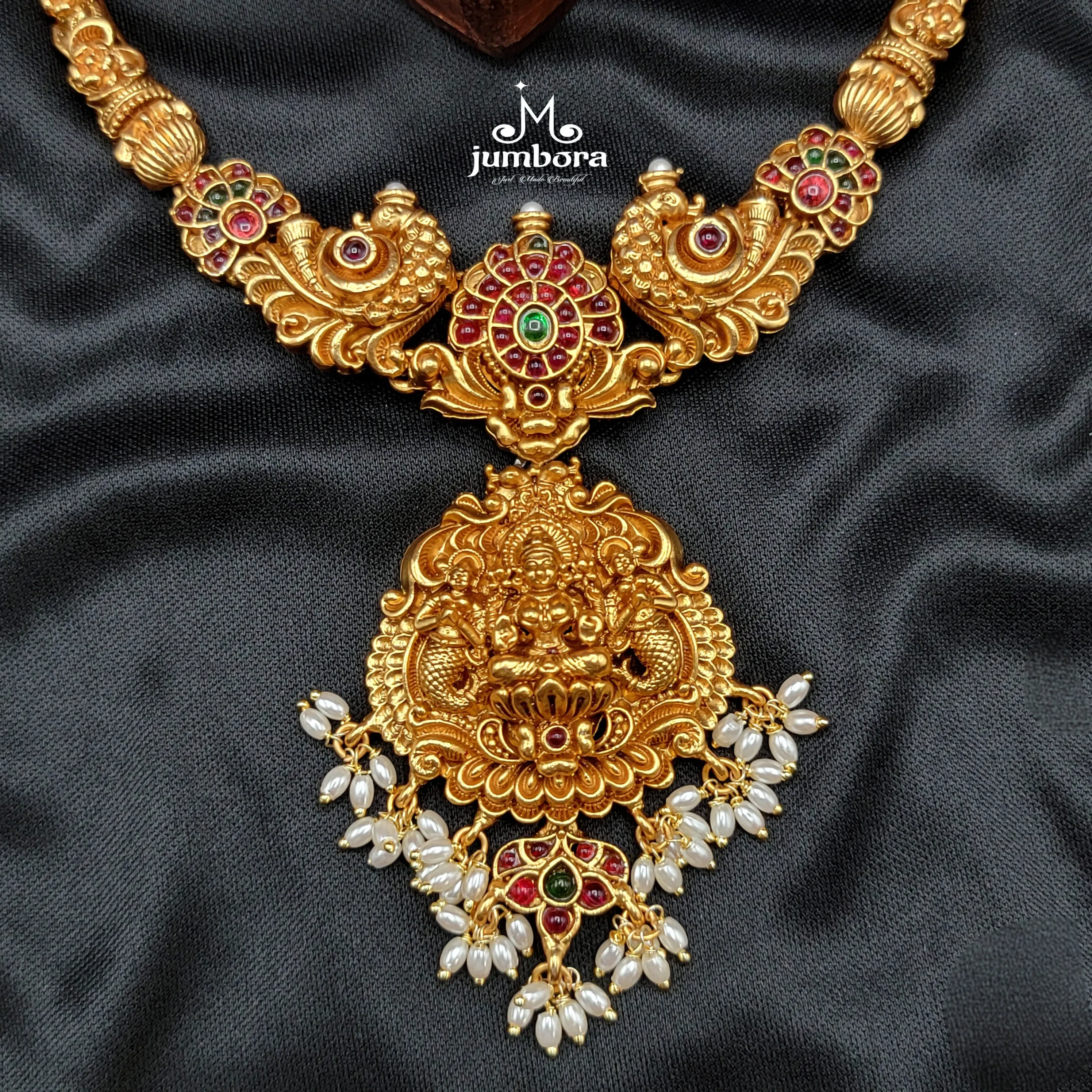 Kaante Style Kempu Lakshmi Necklace Set Temple Jewelry