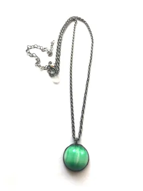 Kelly Green Stripe Moonglow & Gun Metal Layering Necklace - Medium