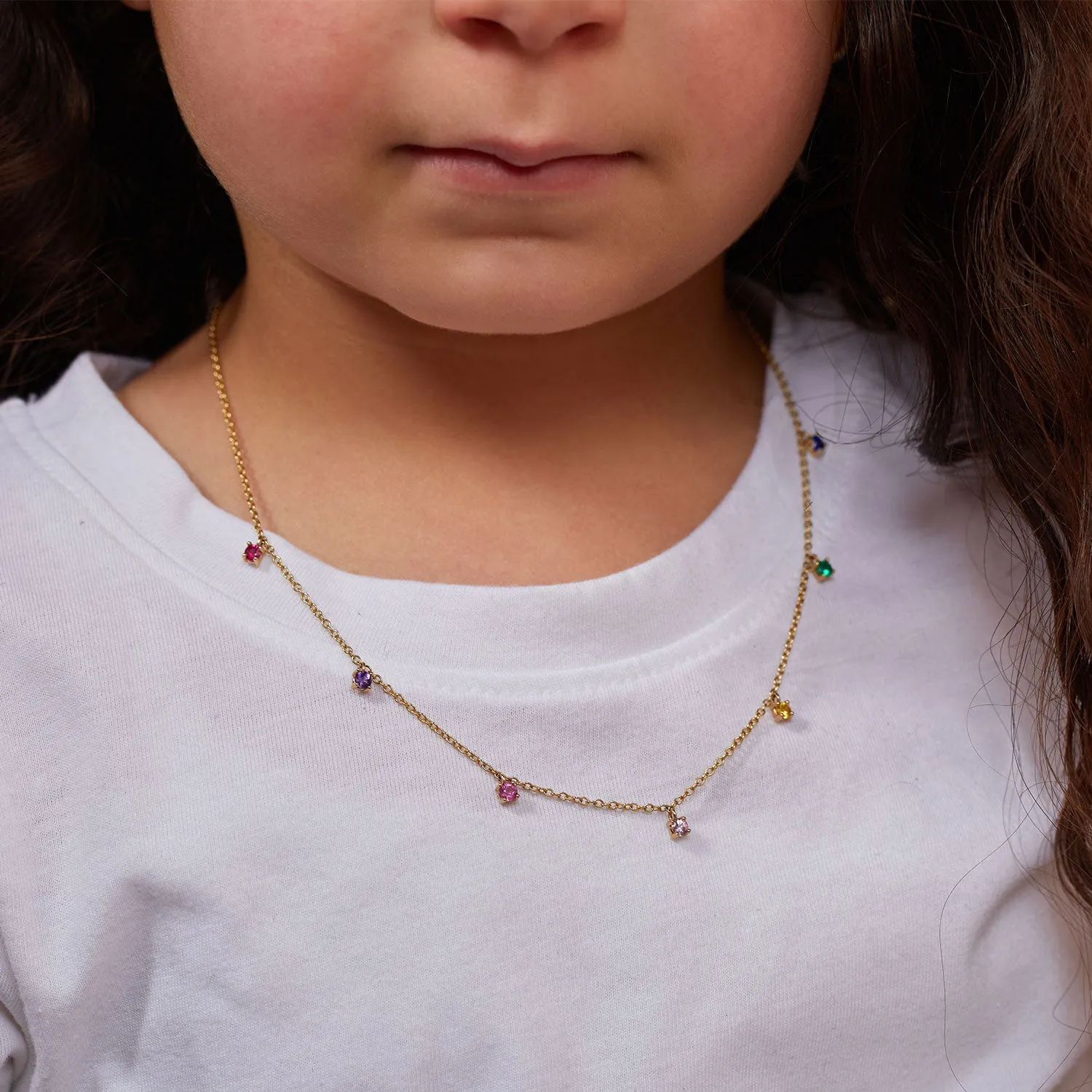 Kids Rainbow Gemstone Drop Necklace