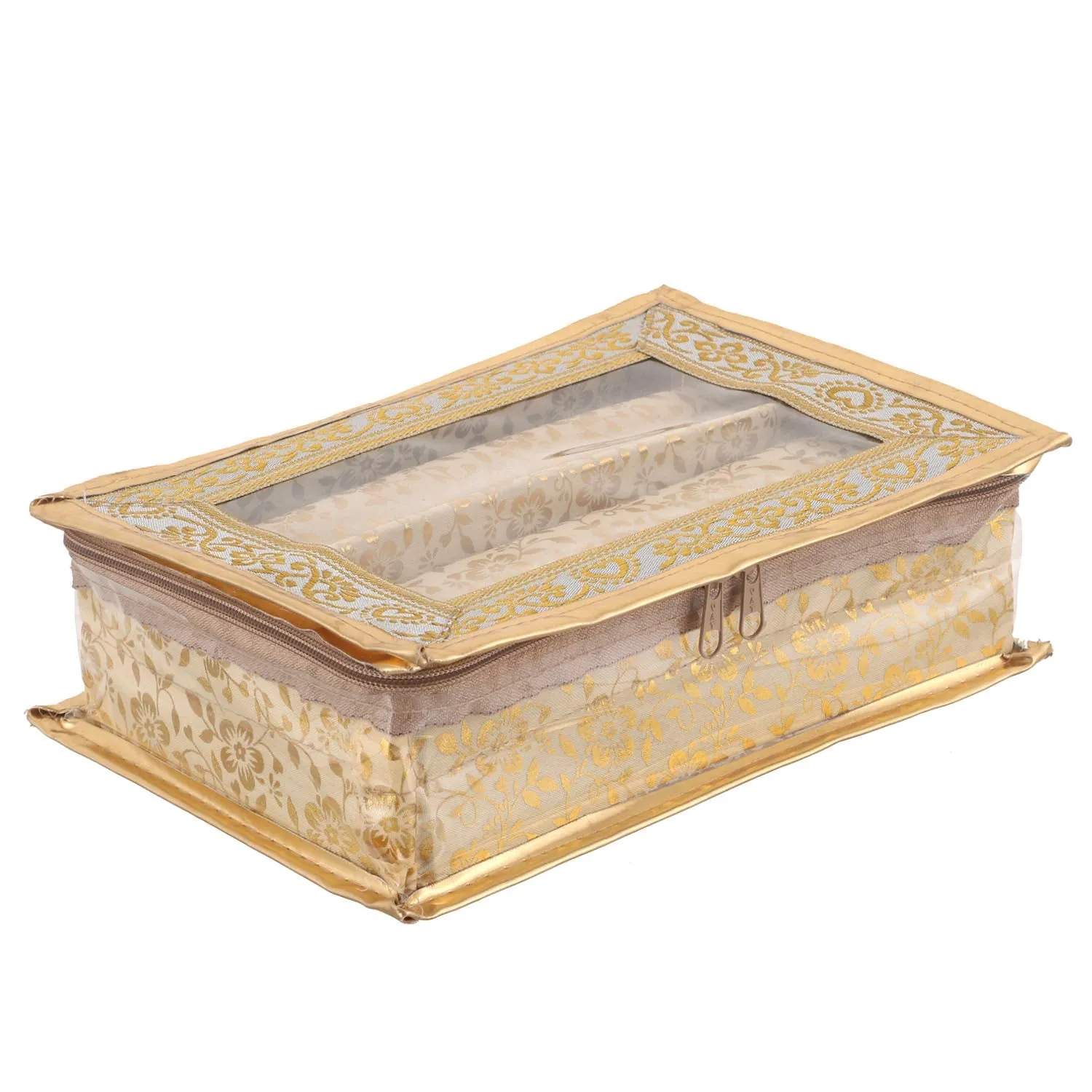 Kuber Industries Brocade Hardboard 2 Pieces Two Rod Bangle Box (Gold)- CTKTC021163