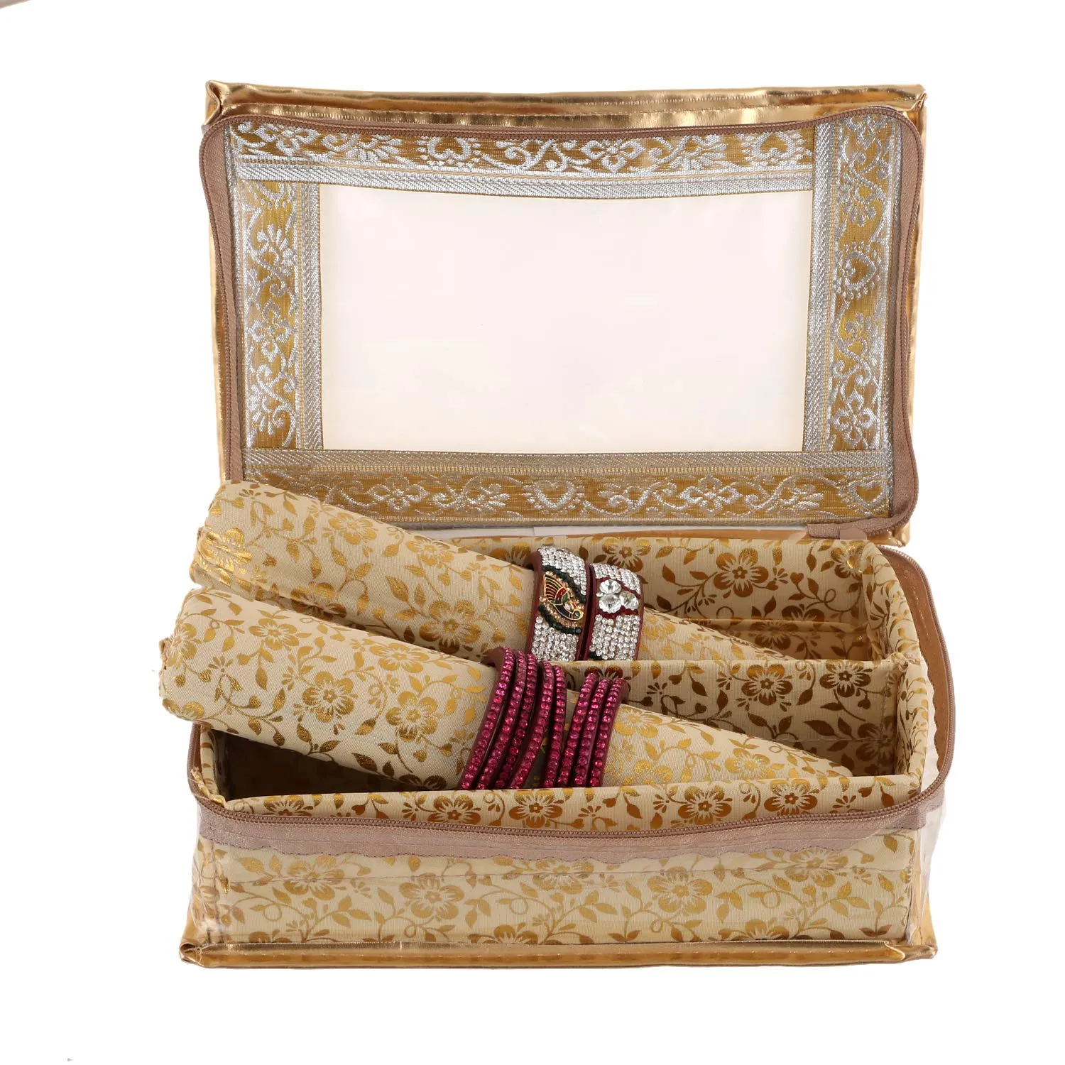 Kuber Industries Brocade Hardboard 2 Pieces Two Rod Bangle Box (Gold)- CTKTC021163