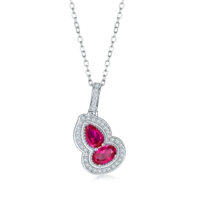 Lab Created Ruby Halo Necklace in S925 Silver with Platinum Plating – 1.0 Carat Gourd Design