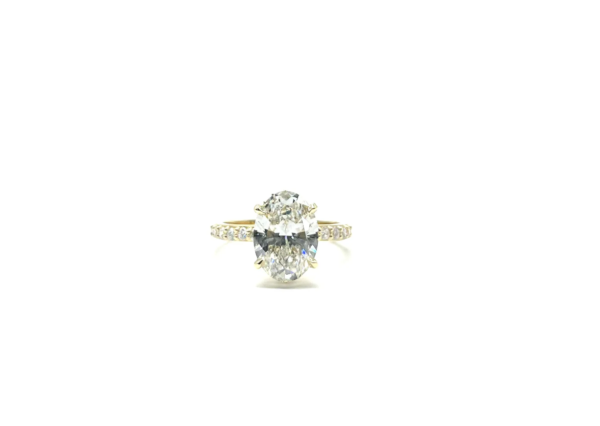 Lab Grown Oval Diamond Engagement Ring with Hidden Diamond Halo