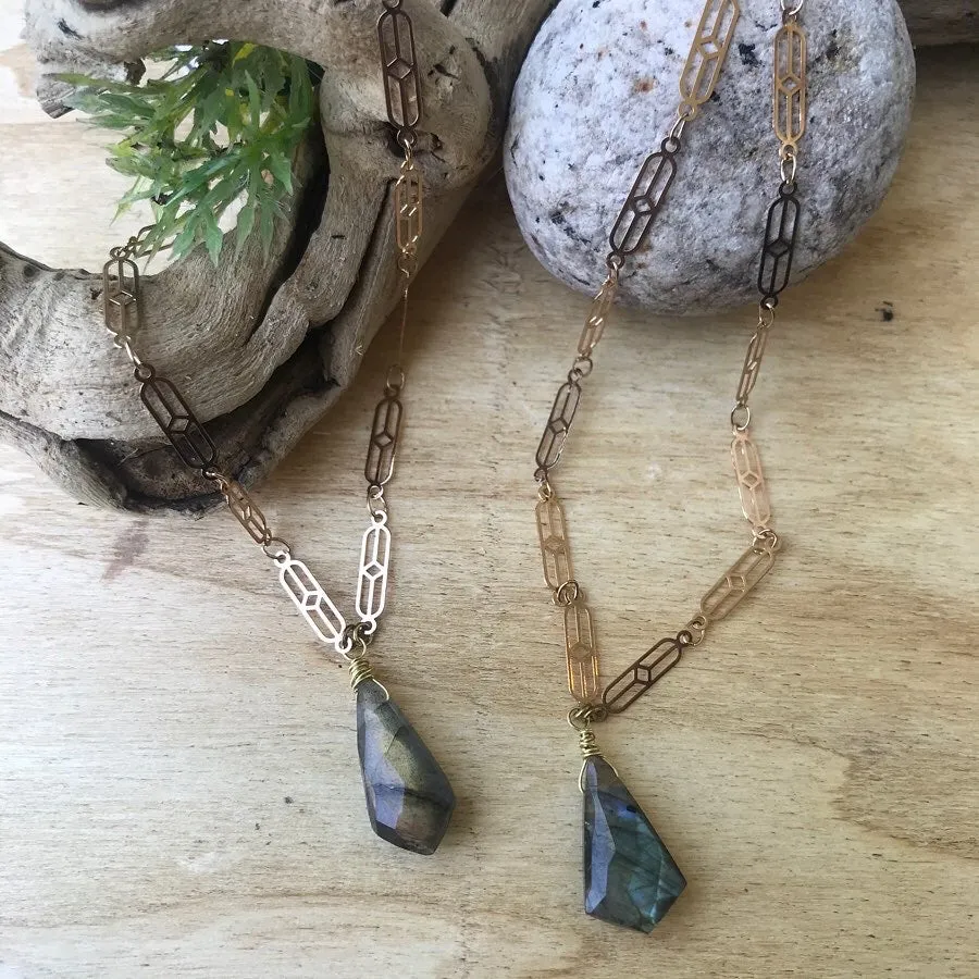 Labradorite Deco Chain Pendant Necklace