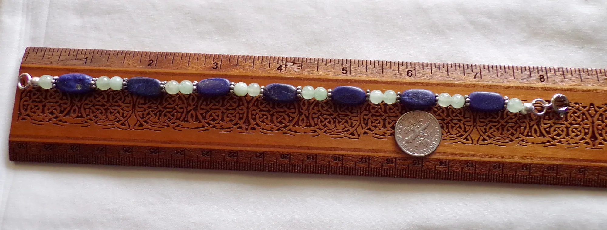 Lapis Lazuli and Prehnite Natural Gemstone Handmade Vintage Bracelet