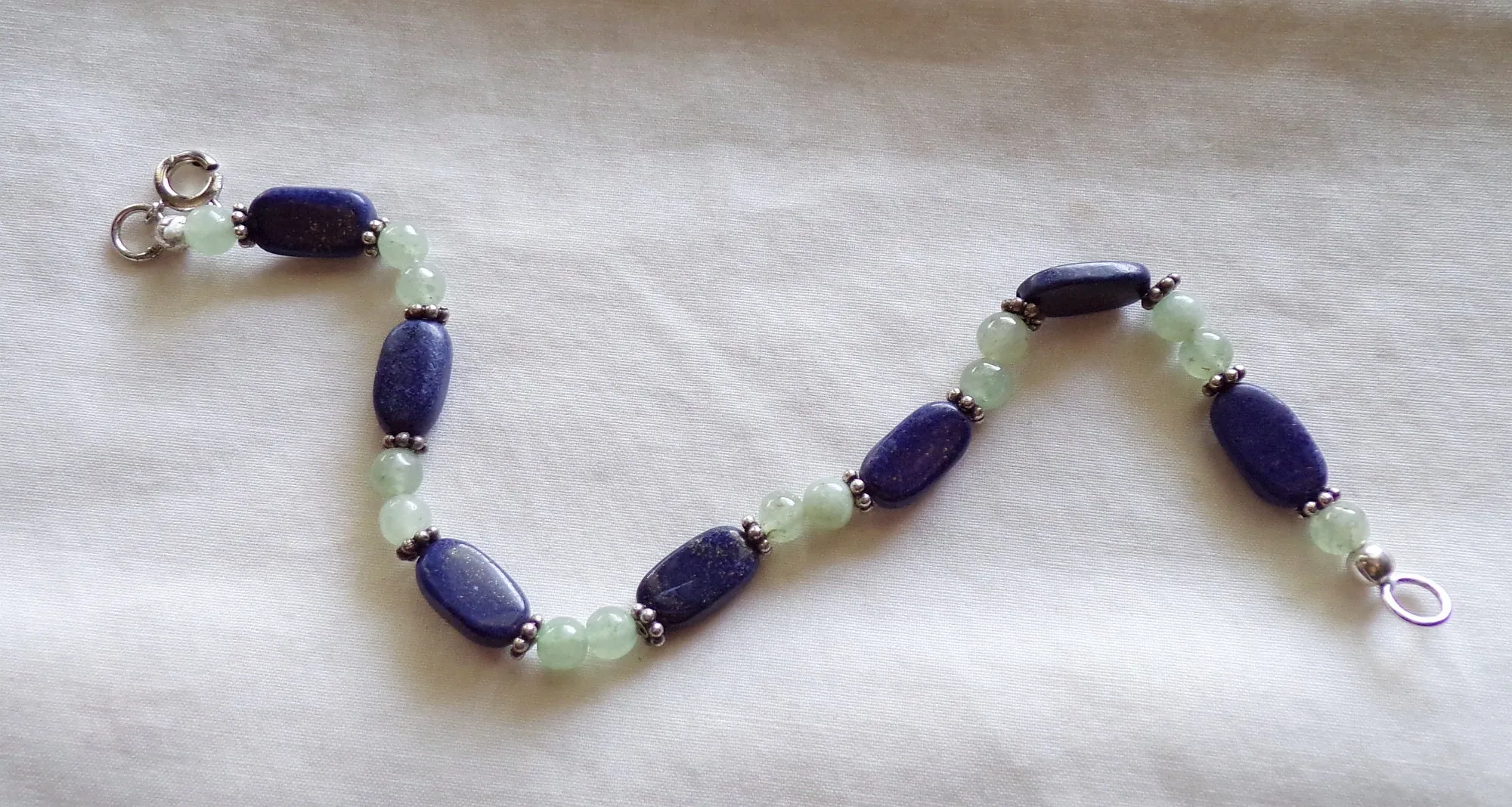 Lapis Lazuli and Prehnite Natural Gemstone Handmade Vintage Bracelet