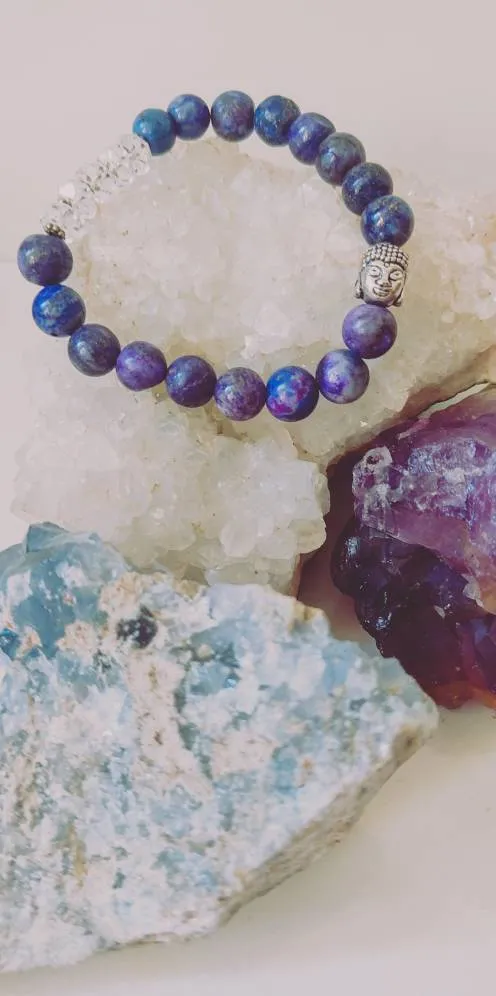 Lapis Lazuli Clear Quartz Buddha Bracelet