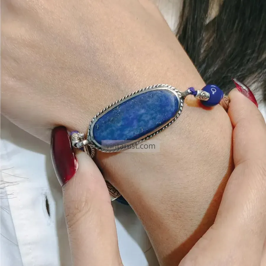 Lapis Lazuli Gemstone Bracelet, Handmade Beaded Chain