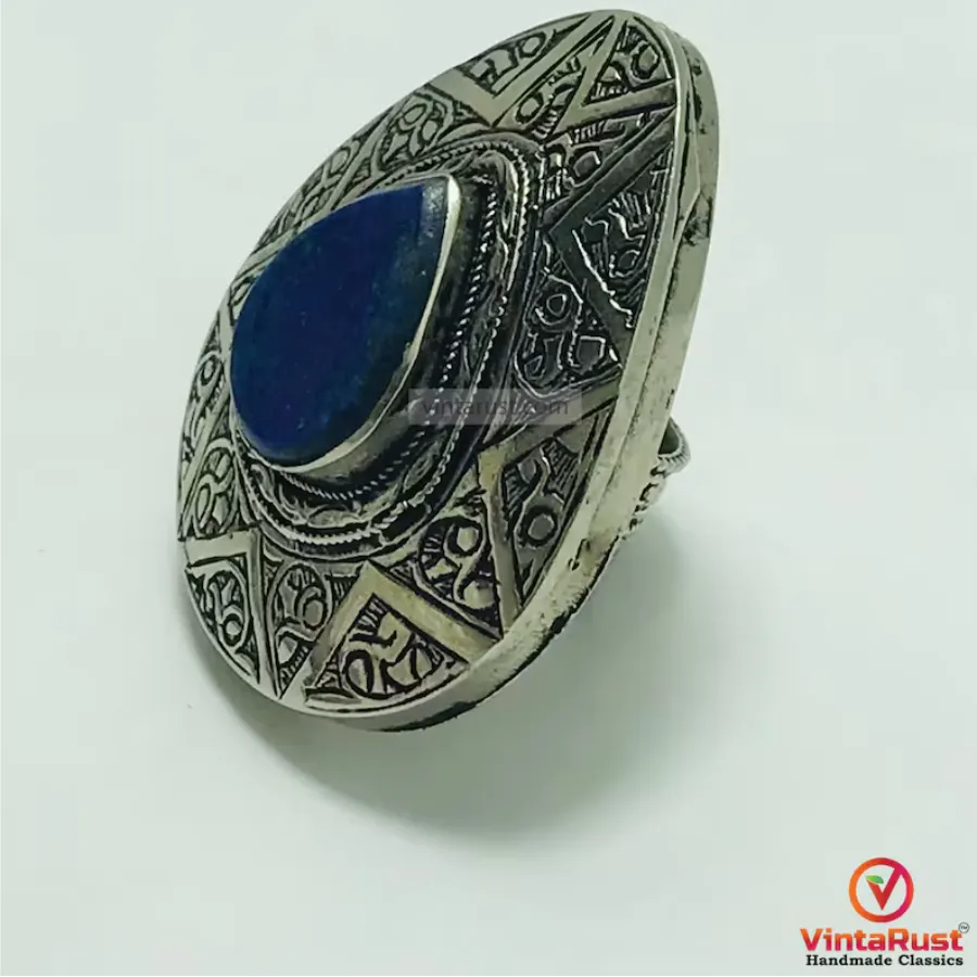 Lapis Lazuli Pendant Nenklace with Silver Blue Stone Ring