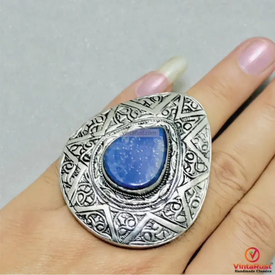 Lapis Lazuli Pendant Nenklace with Silver Blue Stone Ring