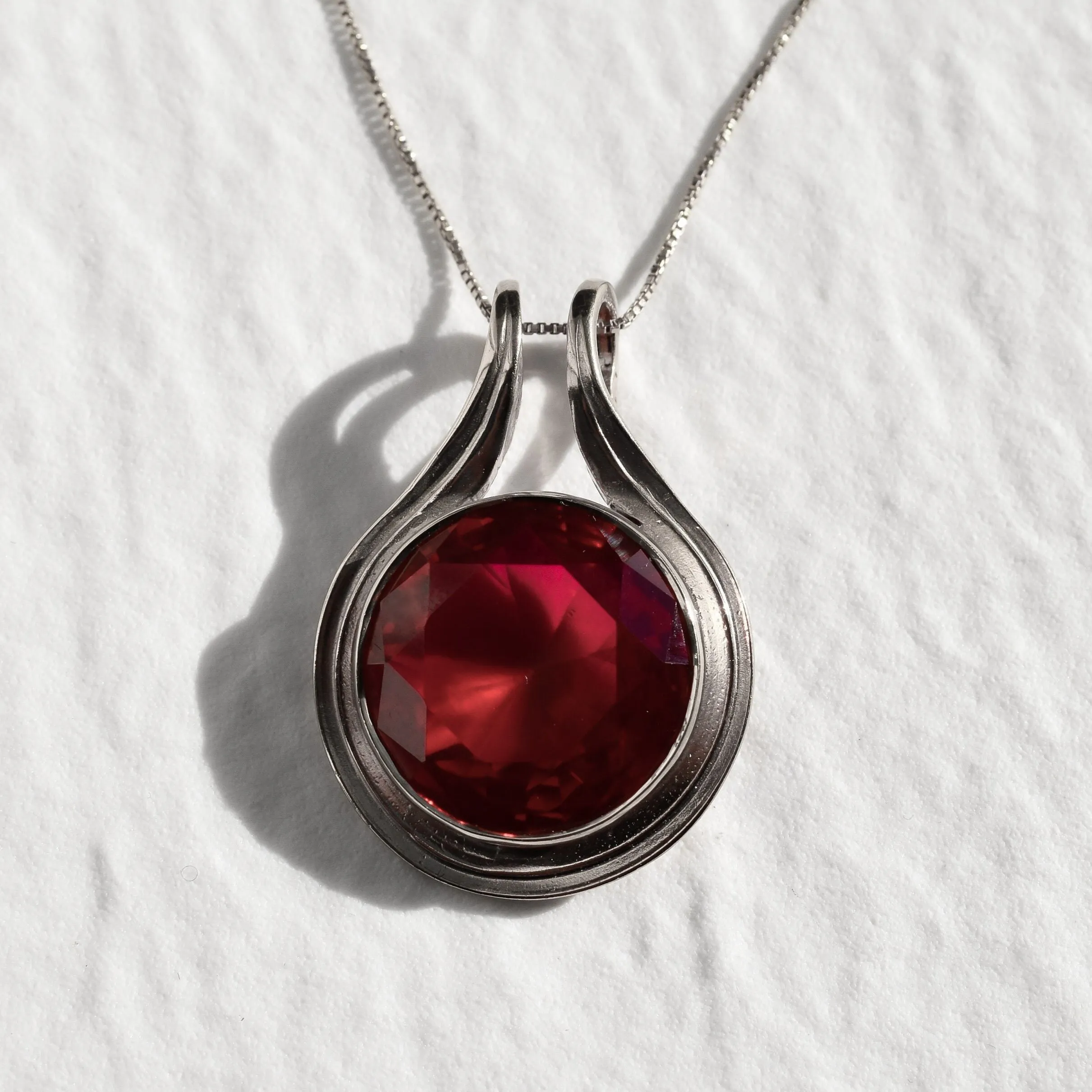 Large Ruby Necklace - Red Vintage Pendant - Round Ruby Necklace