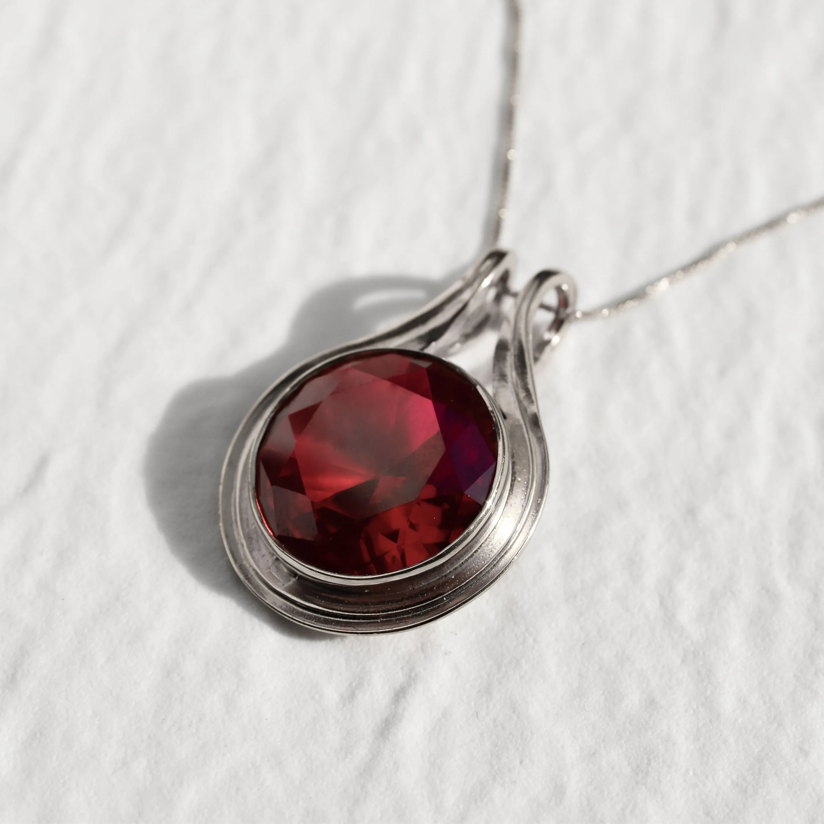 Large Ruby Necklace - Red Vintage Pendant - Round Ruby Necklace