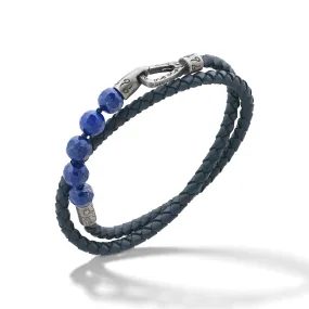 LASH Faceted Lapis Double Wrap Leather Bracelet