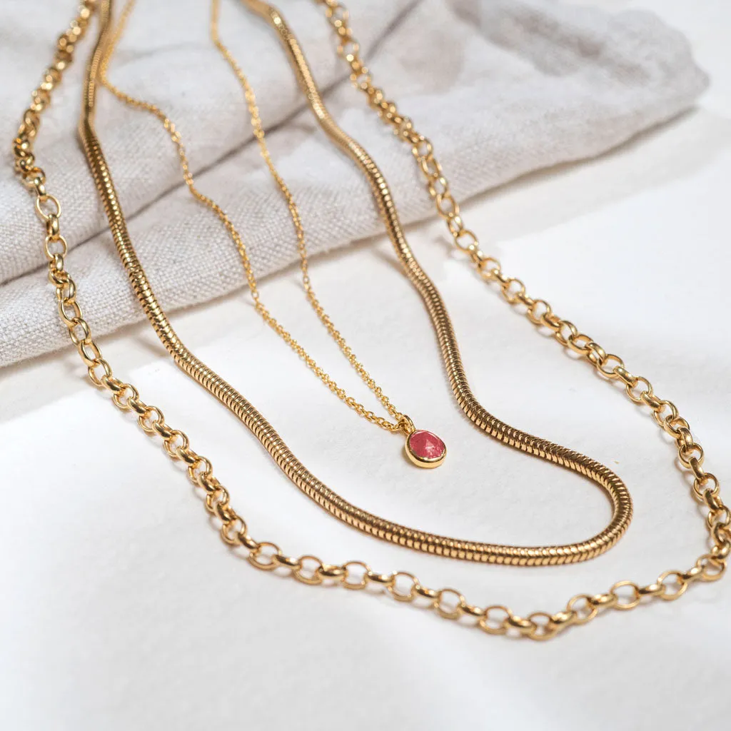 Layering Gold Chain and Ruby Necklace Set