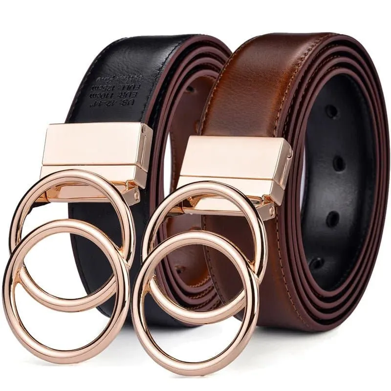 Leather Reversible Belt: Elegant Two-in-One Accessory for Men and Women