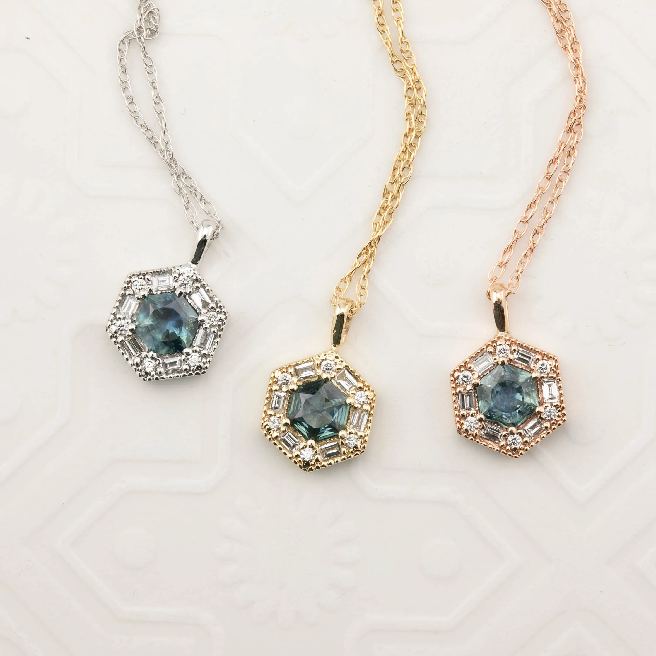 Lila Hexagon Necklace - 5mm Montana Sapphire Necklace, 14k rose gold