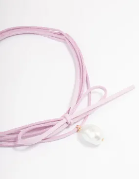 Lilac Fabric Wrapped Cord Pearl Choker