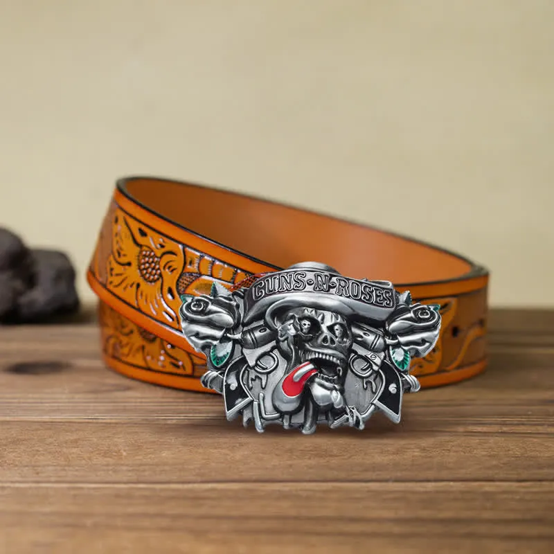 Men's DIY Classic Guns Roses Skull Buckle Leather Belt