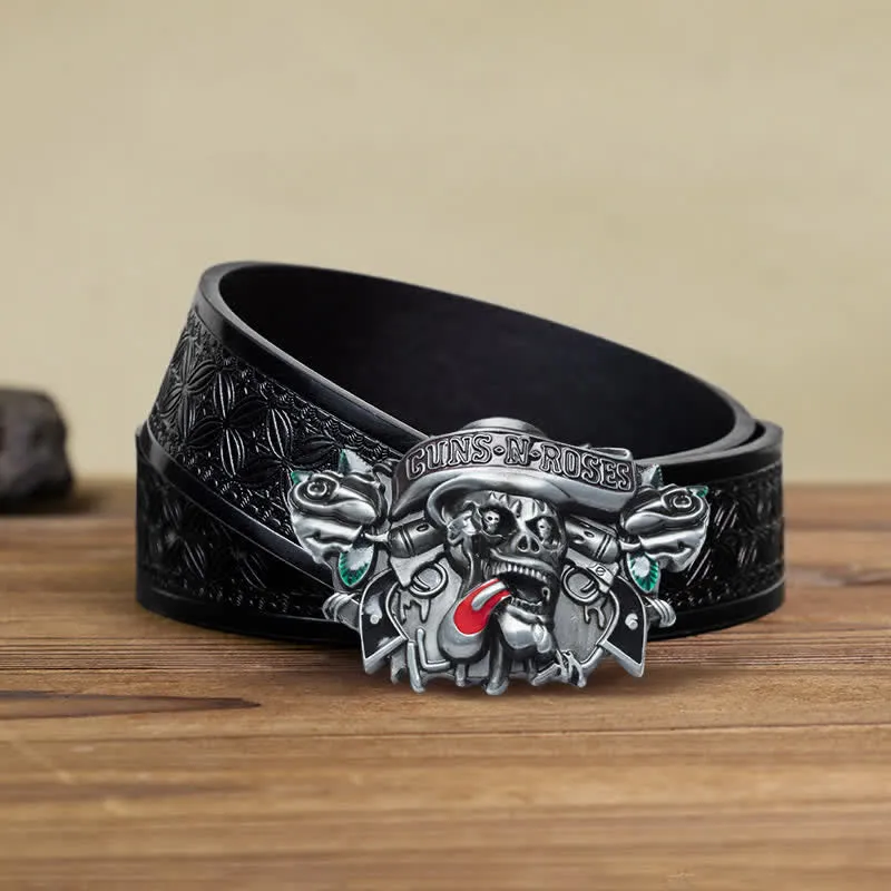 Men's DIY Classic Guns Roses Skull Buckle Leather Belt