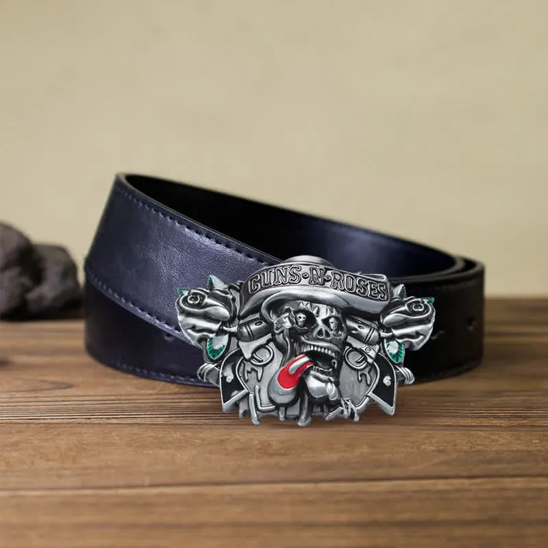 Men's DIY Classic Guns Roses Skull Buckle Leather Belt