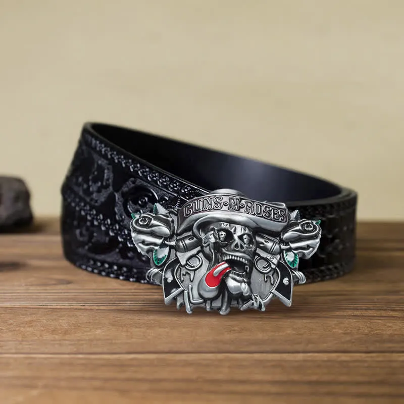 Men's DIY Classic Guns Roses Skull Buckle Leather Belt