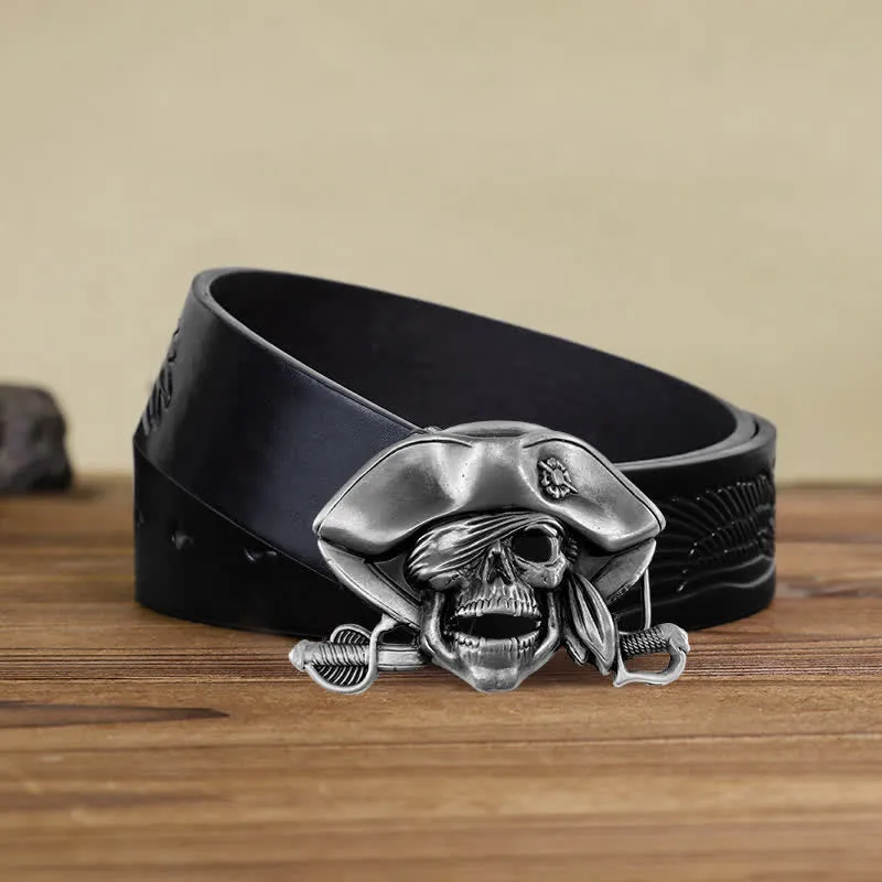 Men's DIY Punk Style Skull Pirate Buckle Leather Belt