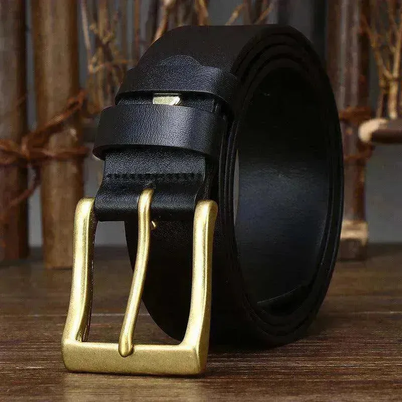 Men's Leather Pin Buckle First Layer Cowhide Simple Glossy Casual Pants Belt